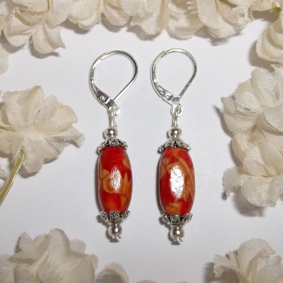 Earrings Wooden Red & Tan Bohemian Boho Set 4611 - Picture 4 of 6